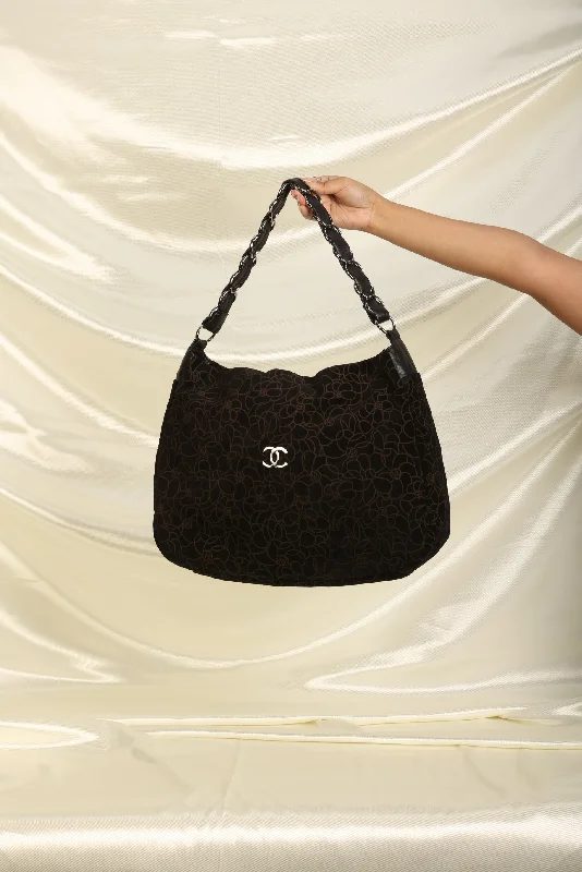 Chanel Suede Camellia Hobo