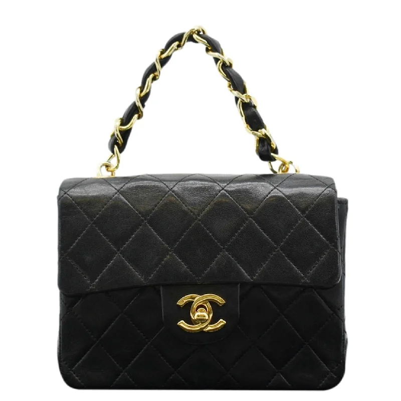 CHANEL Square Mini Flap Quilted Leather Chain Shoulder Bag Black