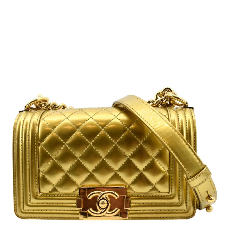 CHANEL Small Boy CC Chain Leather Shoulder Bag Metallic Gold