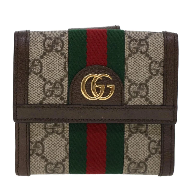 GUCCI GG Canvas Web Sherry Line Trifold Wallet PVC Leather Beige Red  42974