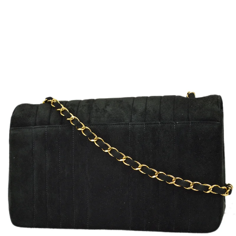 Chanel 1991-1994 Black Suede Medium Vertical Stitch Single Flap Bag