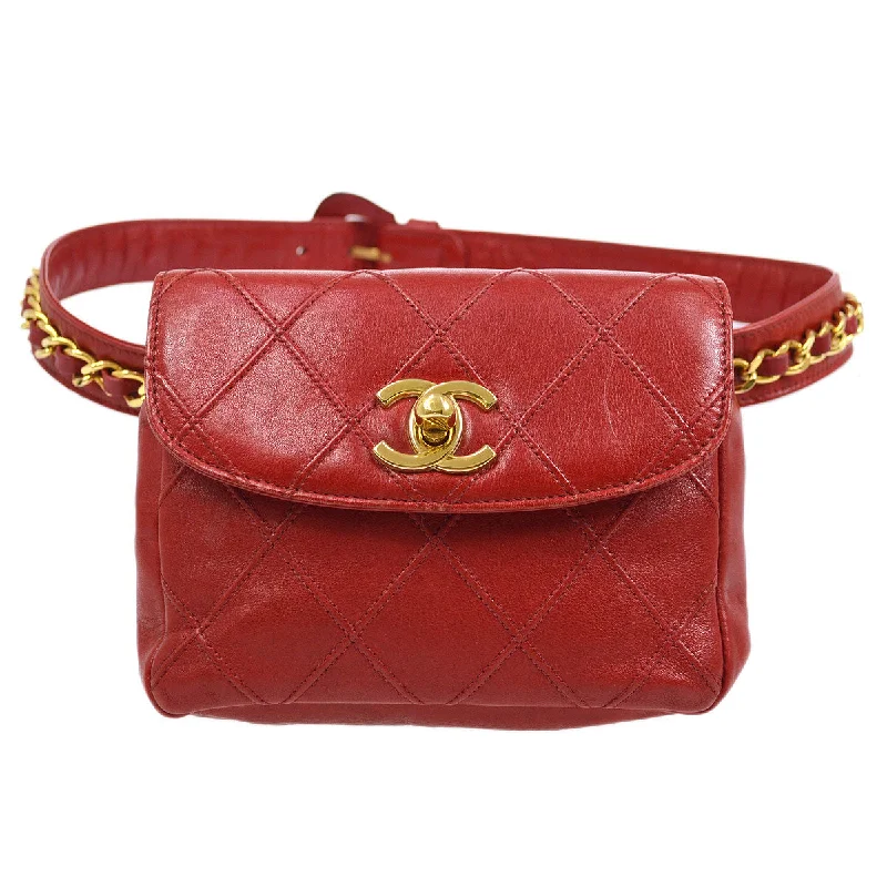 CHANEL 1980s Cosmoline Belt Bag Red Lambskin #70