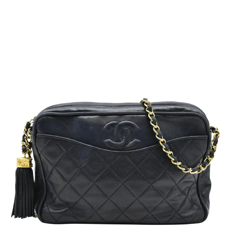 CHANEL Vintage Quilted Leather Camera Crossbody Bag Black