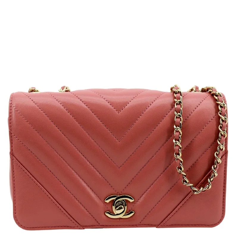 CHANEL Statement Flap Mini Quilted Chevron Crossbody Bag Pink