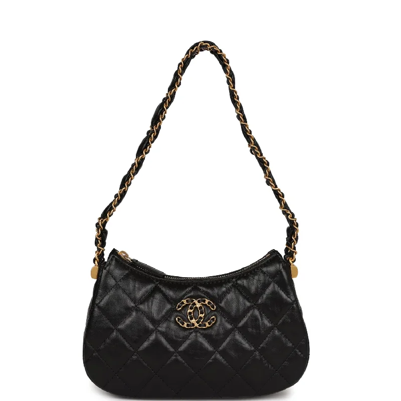 Chanel 19 Hobo Bag Black Aged Calfskin Brushed Gold Hardware