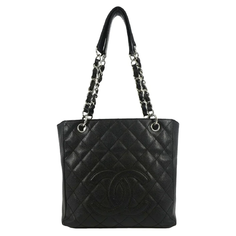 CHANEL PST Caviar Leather Quilted Shopping Tote Bag Black