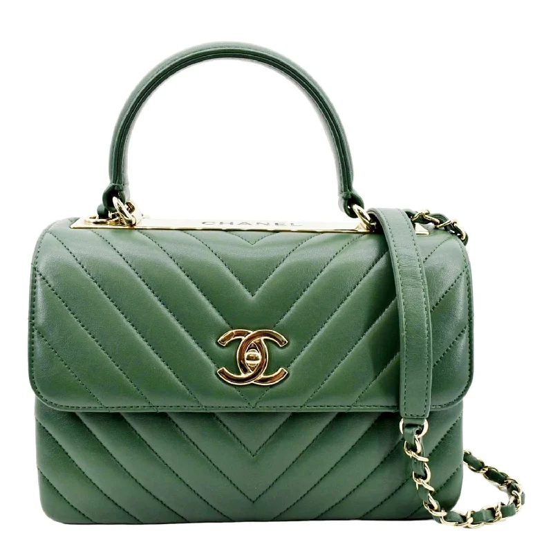 CHANEL Trendy CC Chevron Top Handle Flap Shoulder Bag Green